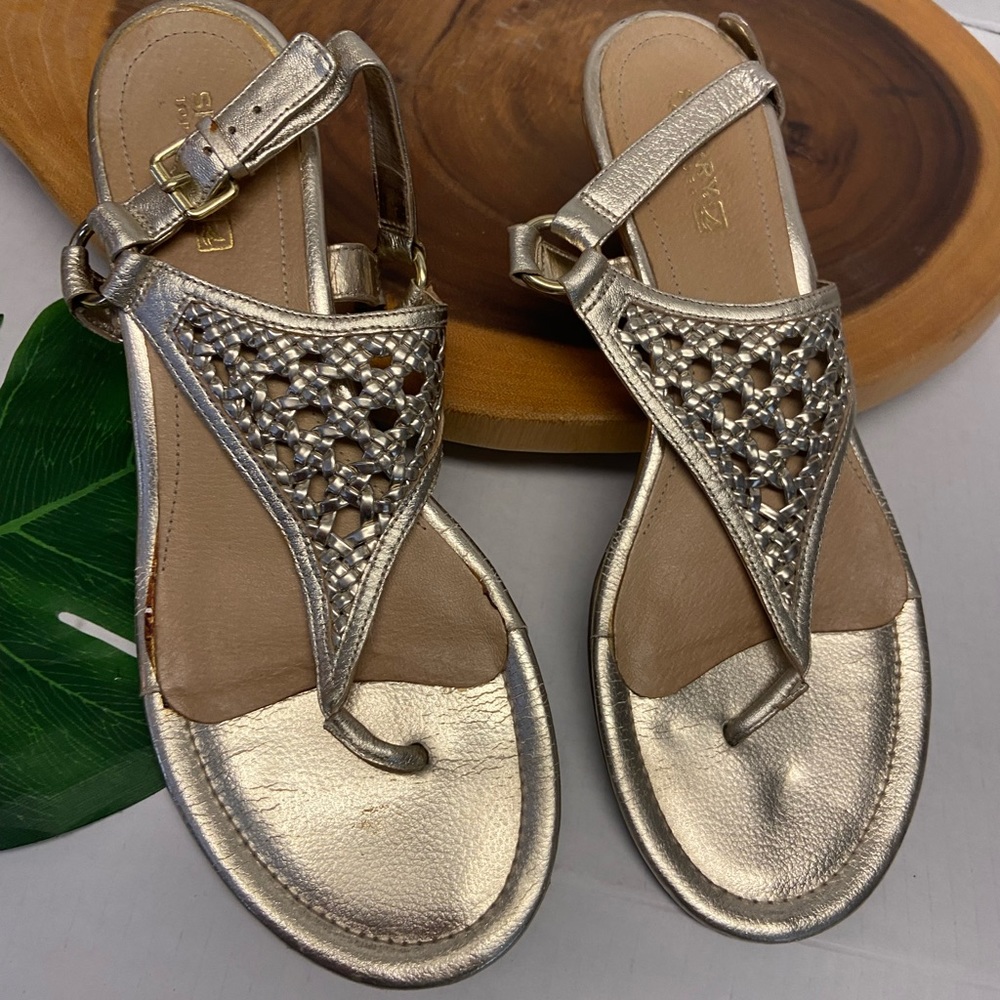 Sperry Gold Woven Thong Sandals